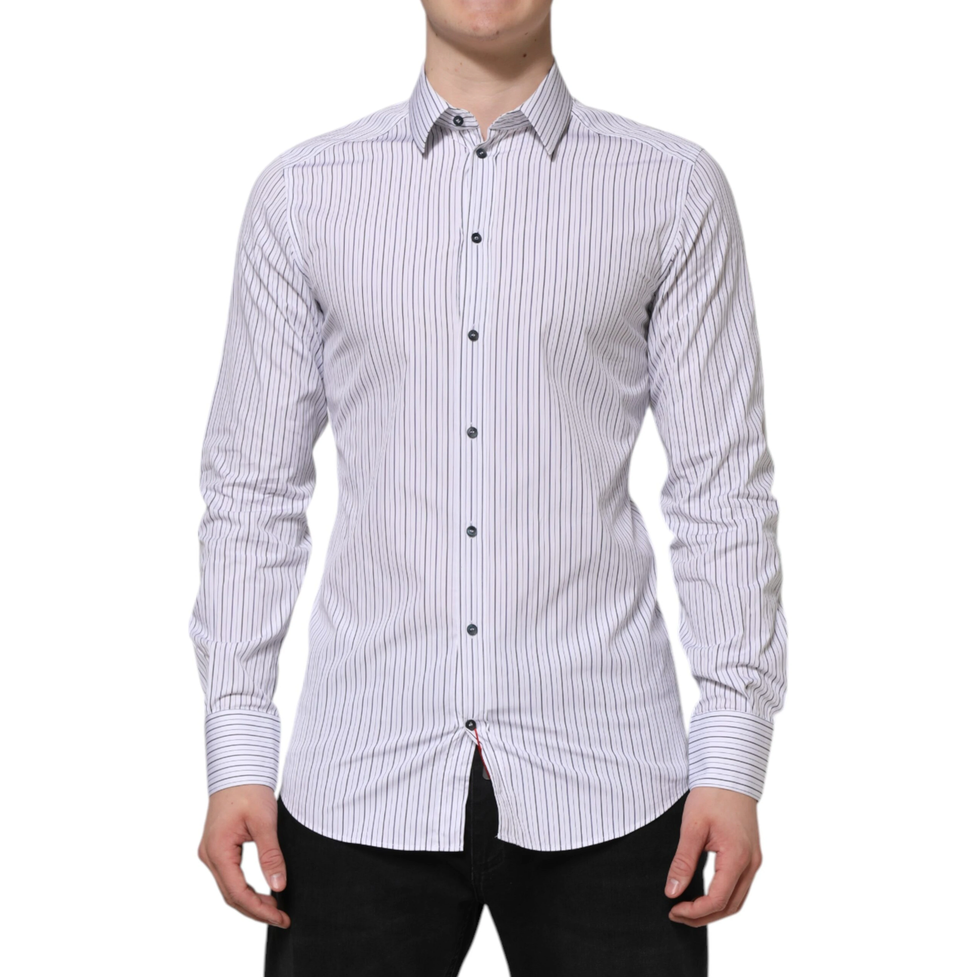 White Blue Striped Cotton GOLD Formal Shirt