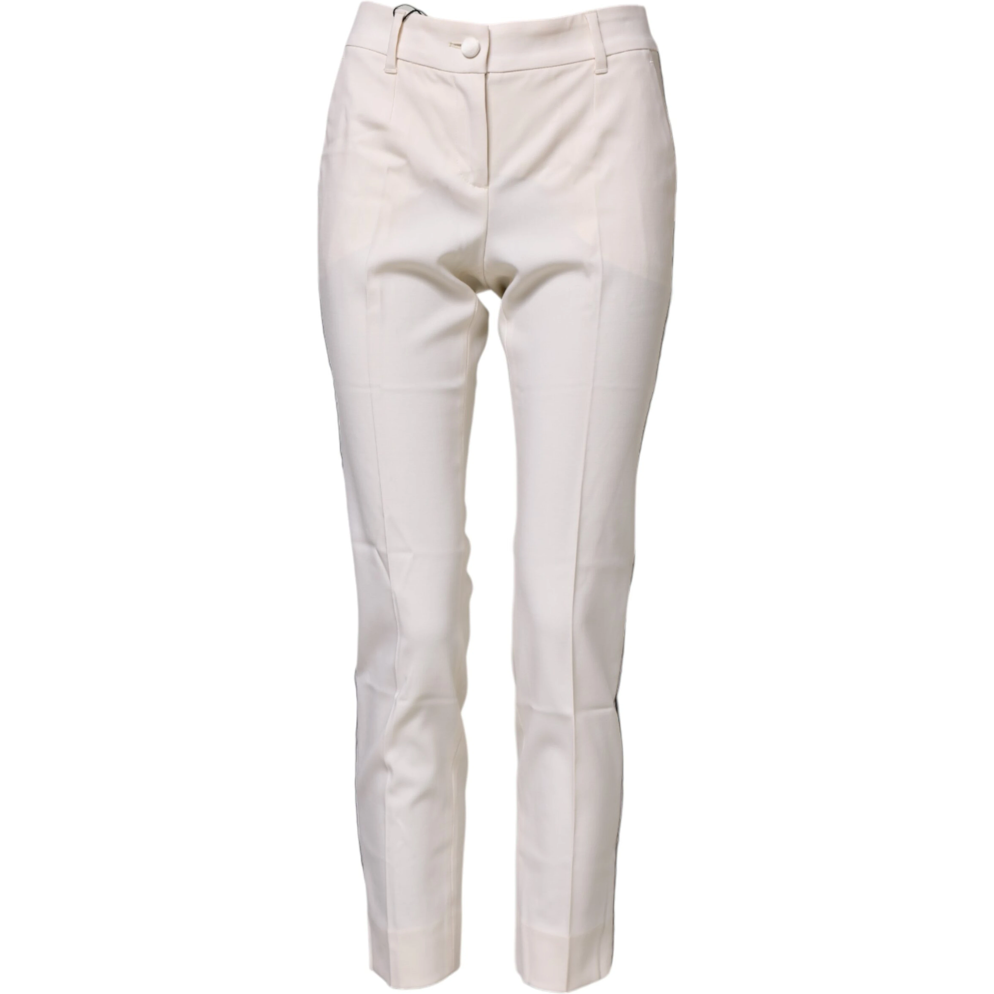 White Wool Tapered High Waist Pants