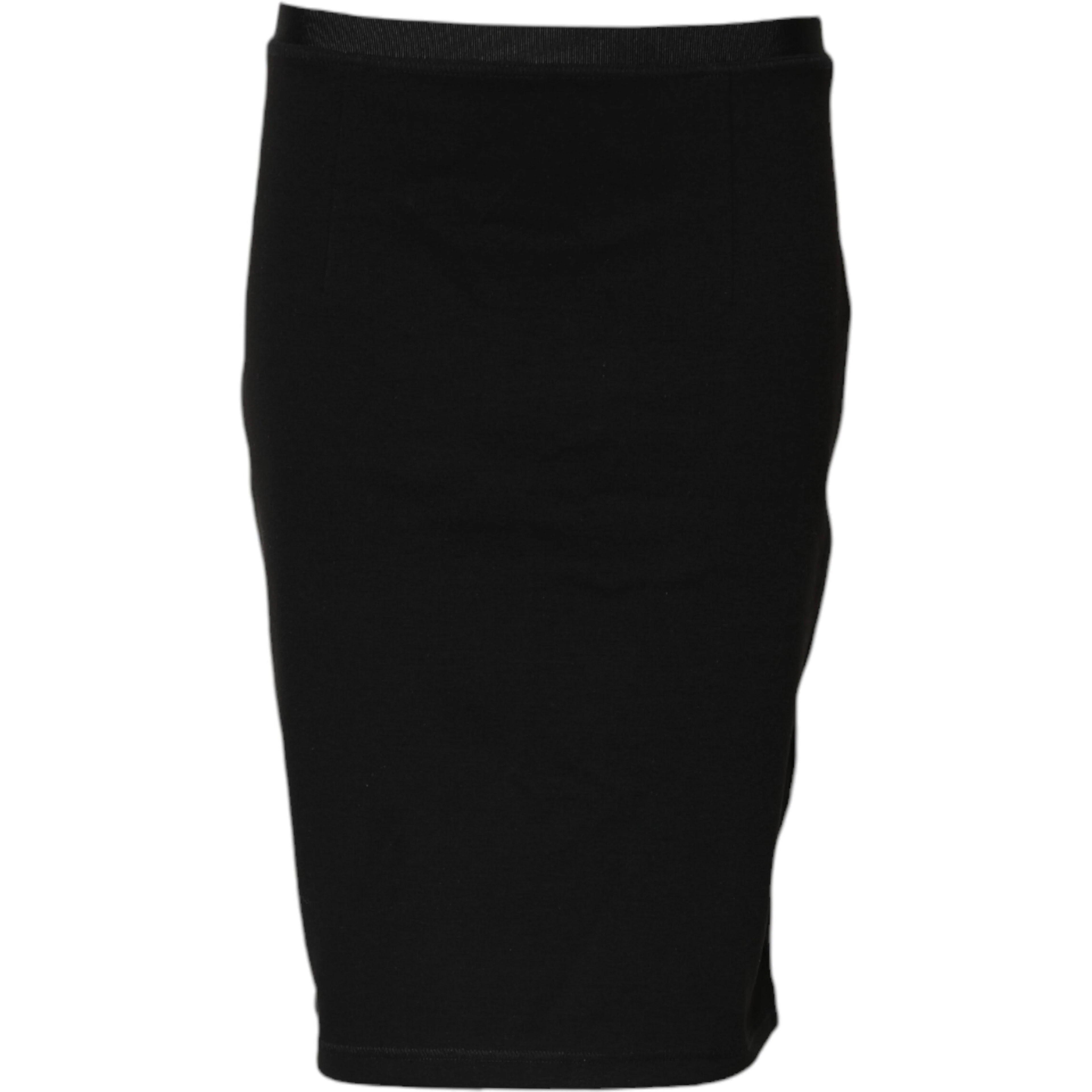 Black Polyester Pencil Cut Knee Length Skirt