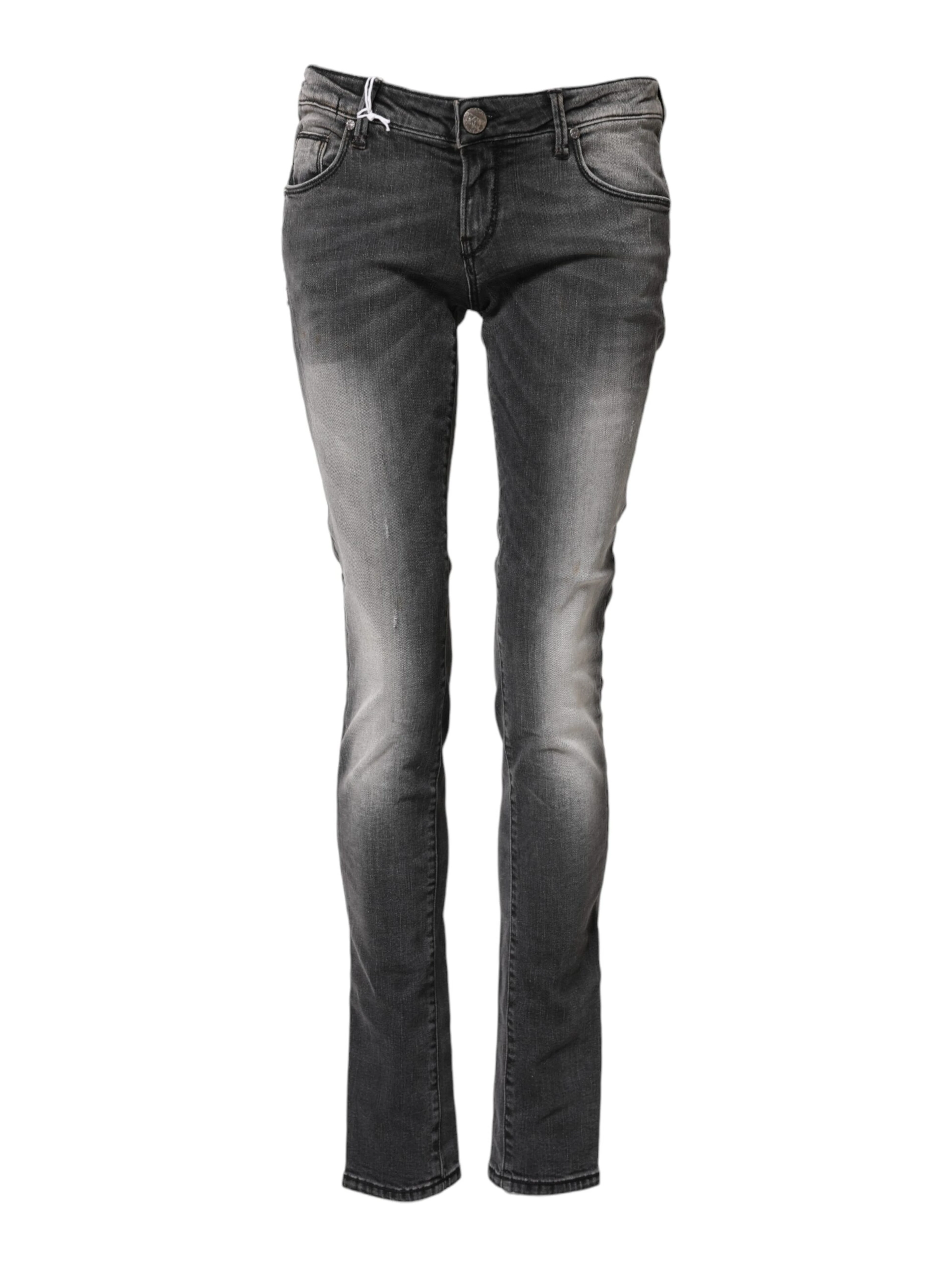 Dark Gray Cotton Slim Fit Denim Low Waist Denim Jeans