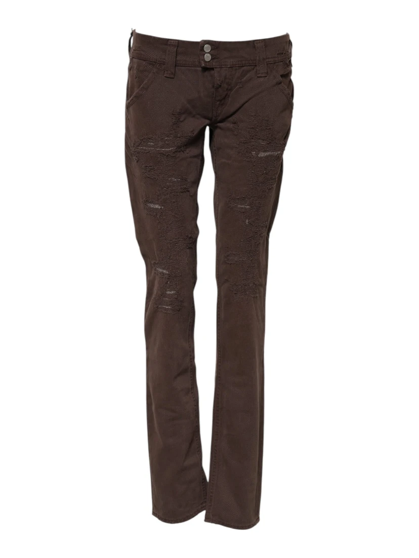 Brown Cotton Low Waist Skinny Casual Jeans