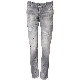 Gray Washed Mid Waist Tapered Denim Jeans