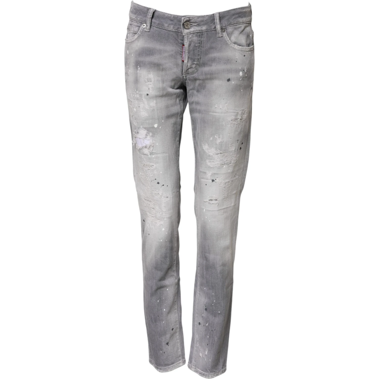 Gray Washed Mid Waist Tapered Denim Jeans
