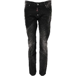 Black Washed Mid Waist Tapered Denim Jeans