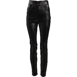 Black Cotton Stretch Silver Lurex Thread Pants