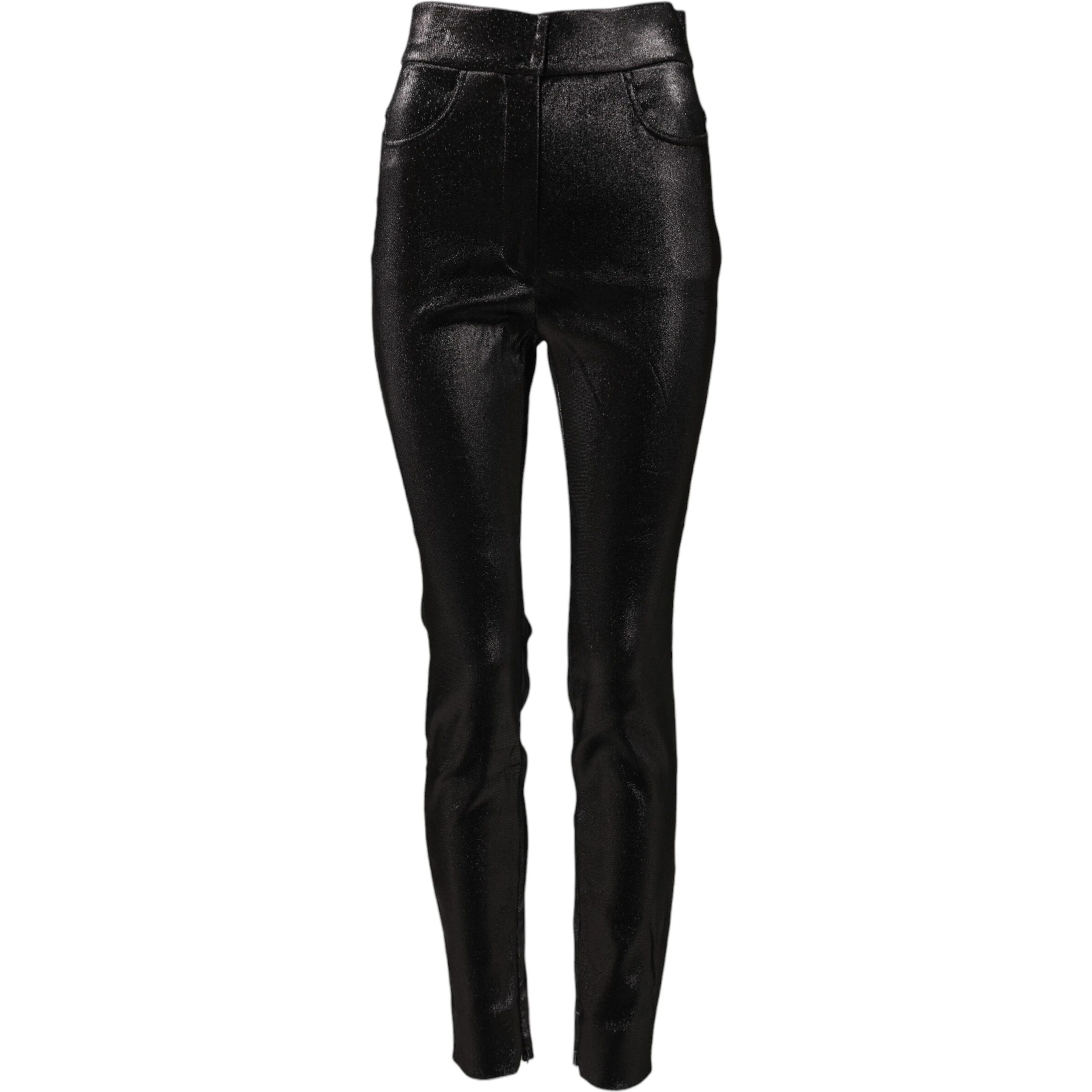 Black Cotton Stretch Silver Lurex Thread Pants