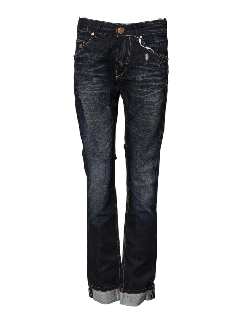 Blue Washed Cotton Mid Waist Flared Denim Jeans