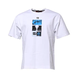 White Cotton Crew Neck Graphic Print T-shirt