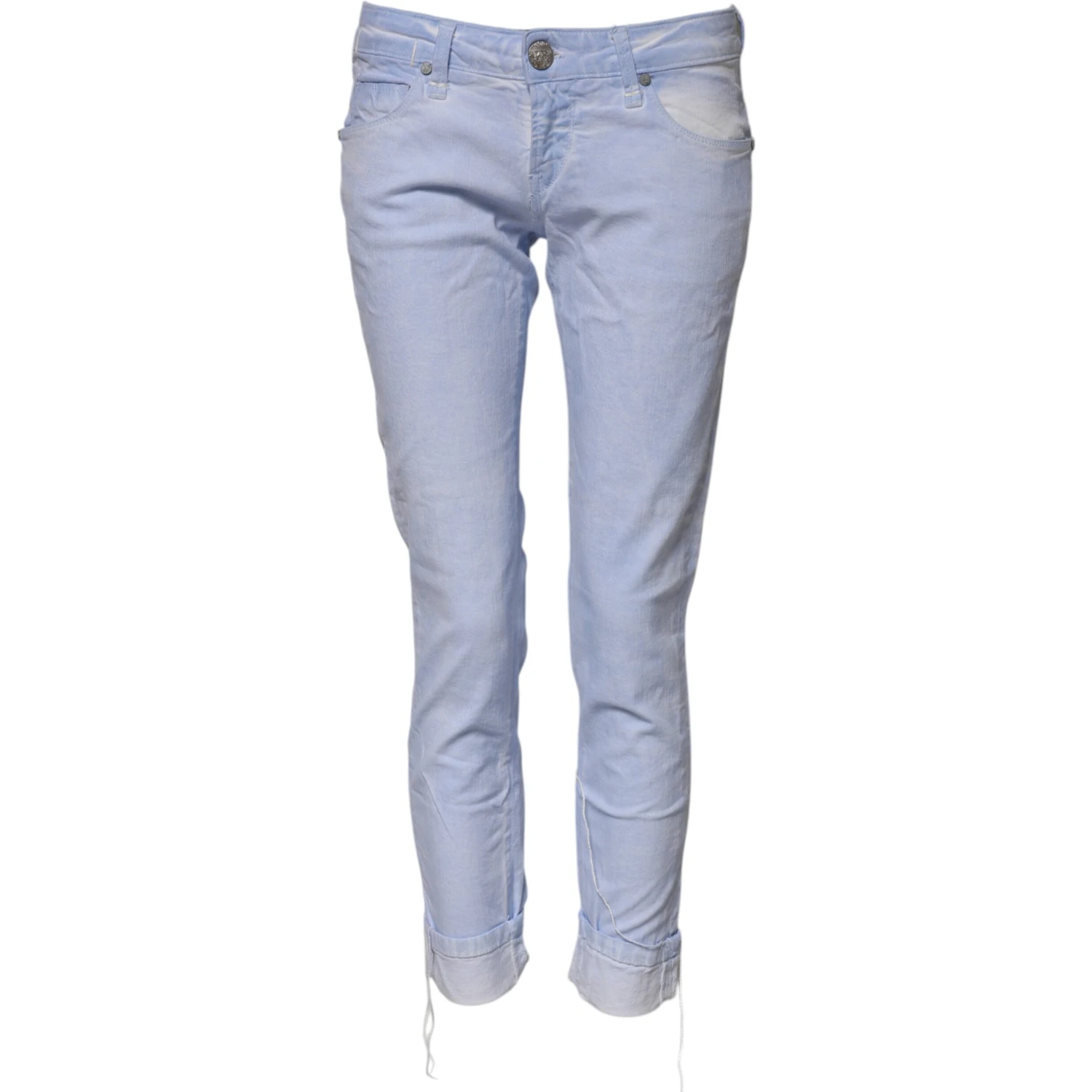 Light Blue Cotton Slim Fit Denim Low Waist Denim Jeans