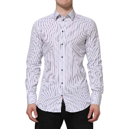 White Blue Striped Cotton GOLD Formal Shirt