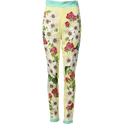 Yellow Silk Floral Leggings Pants