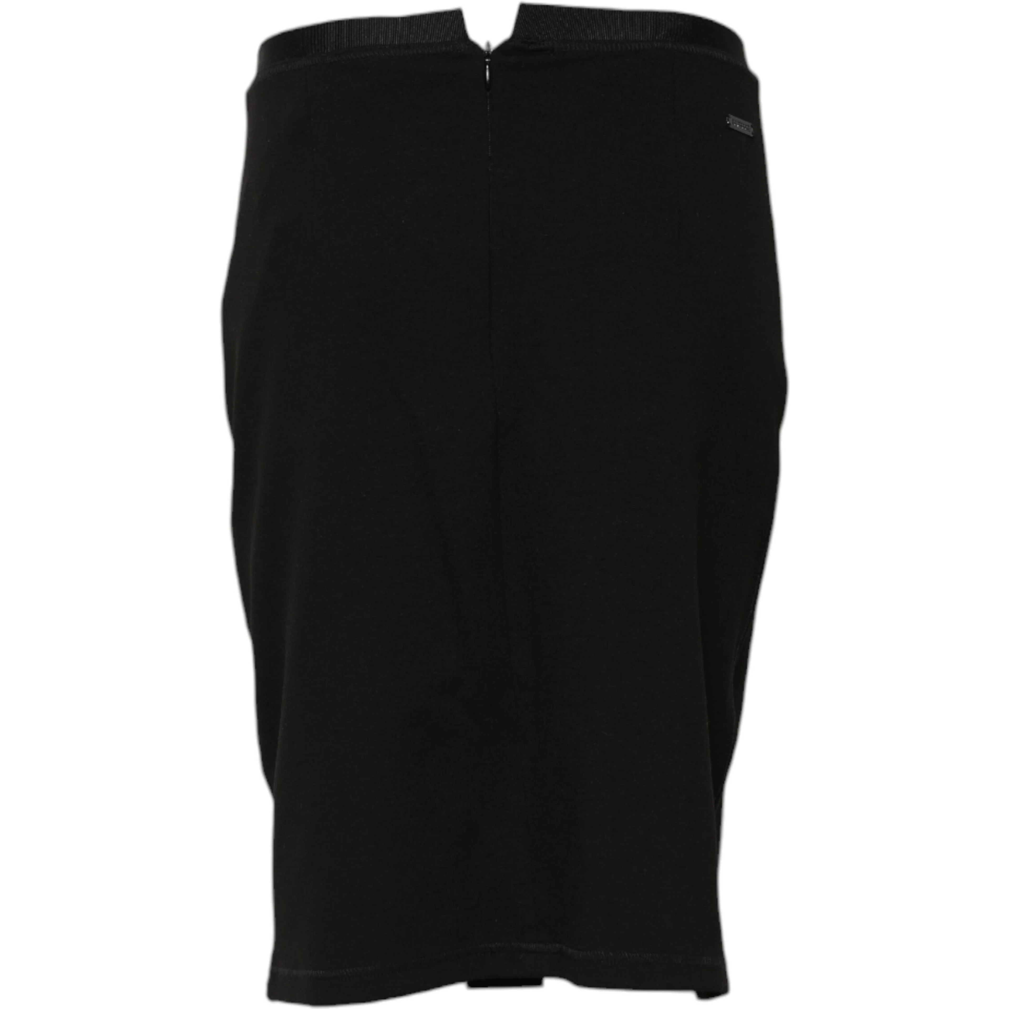 Black Polyester Pencil Cut Knee Length Skirt