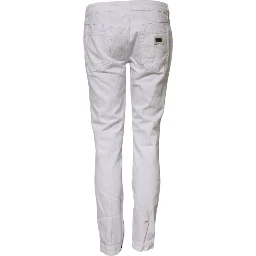 White Cotton Mid Waisted Women Denim Jeans