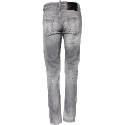 Gray Washed Mid Waist Tapered Denim Jeans
