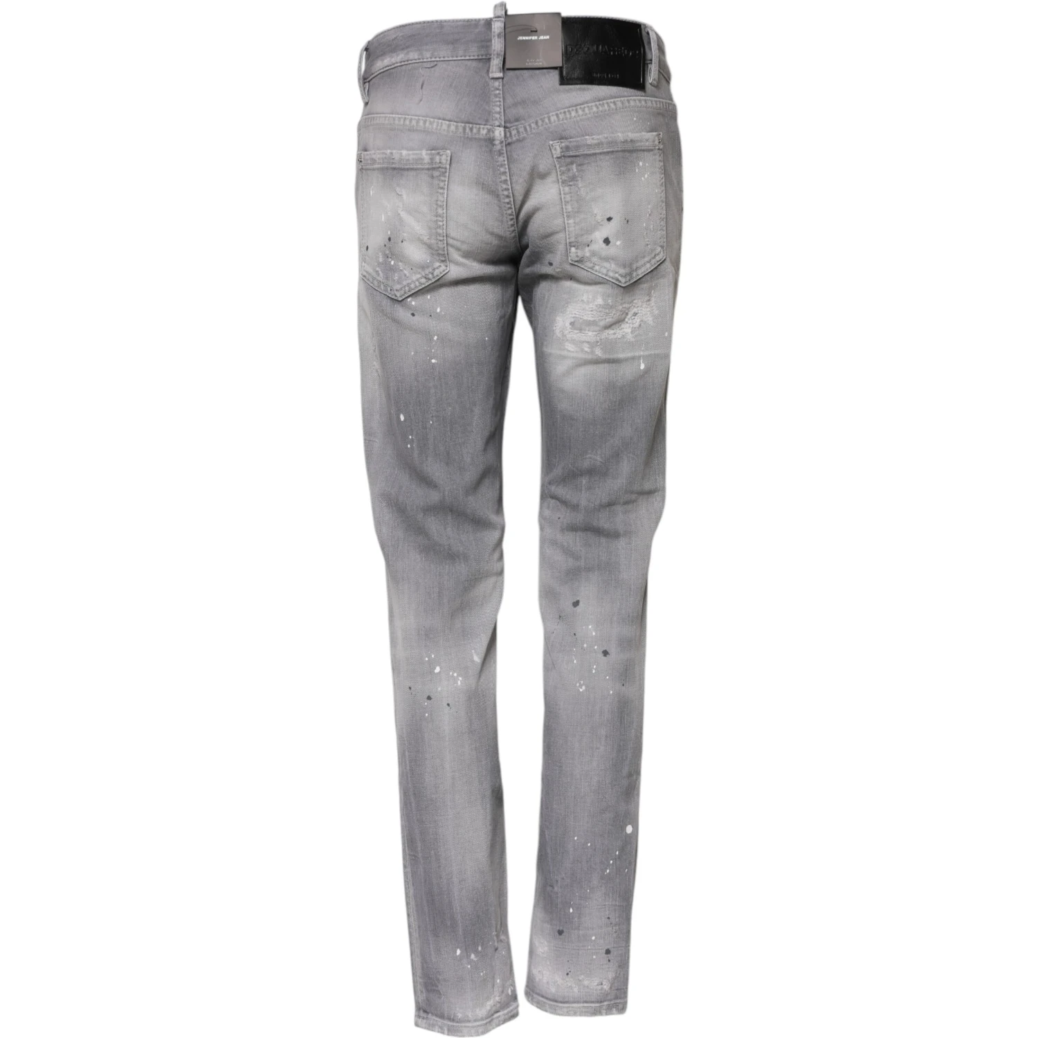 Gray Washed Mid Waist Tapered Denim Jeans