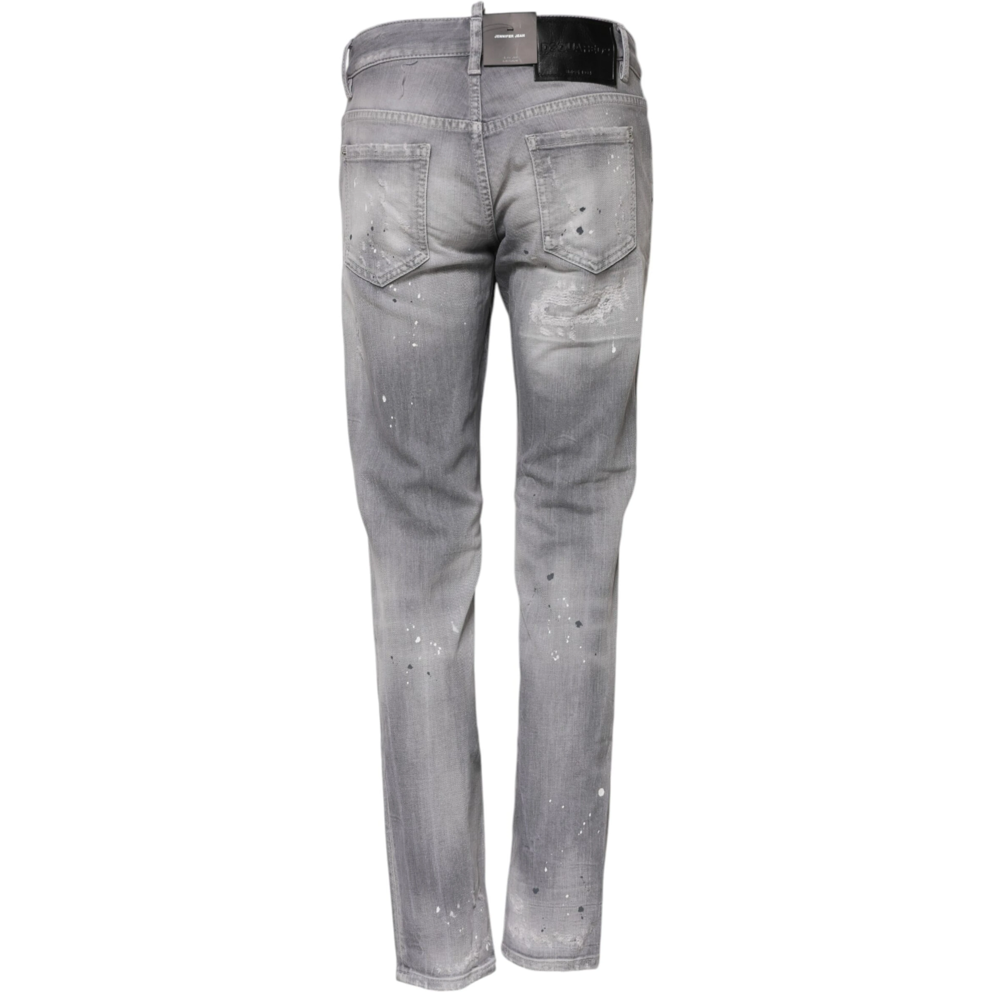 Gray Washed Mid Waist Tapered Denim Jeans