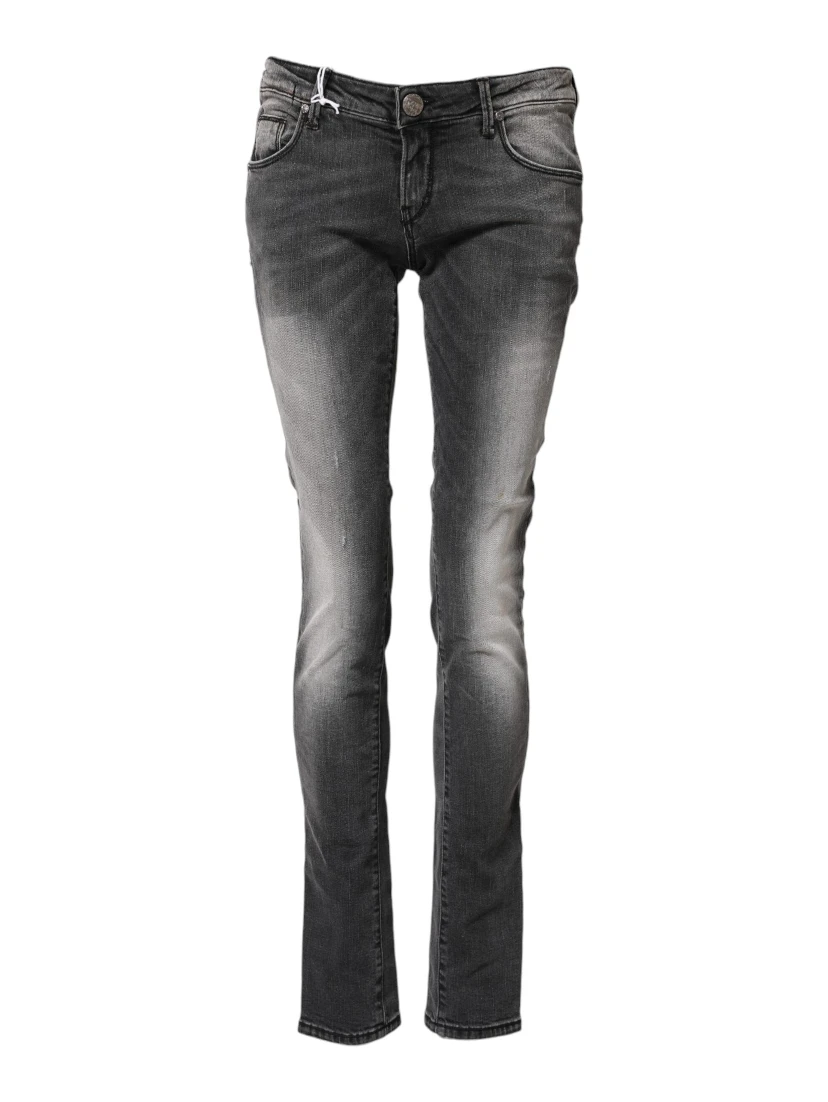 Dark Gray Cotton Slim Fit Denim Low Waist Denim Jeans