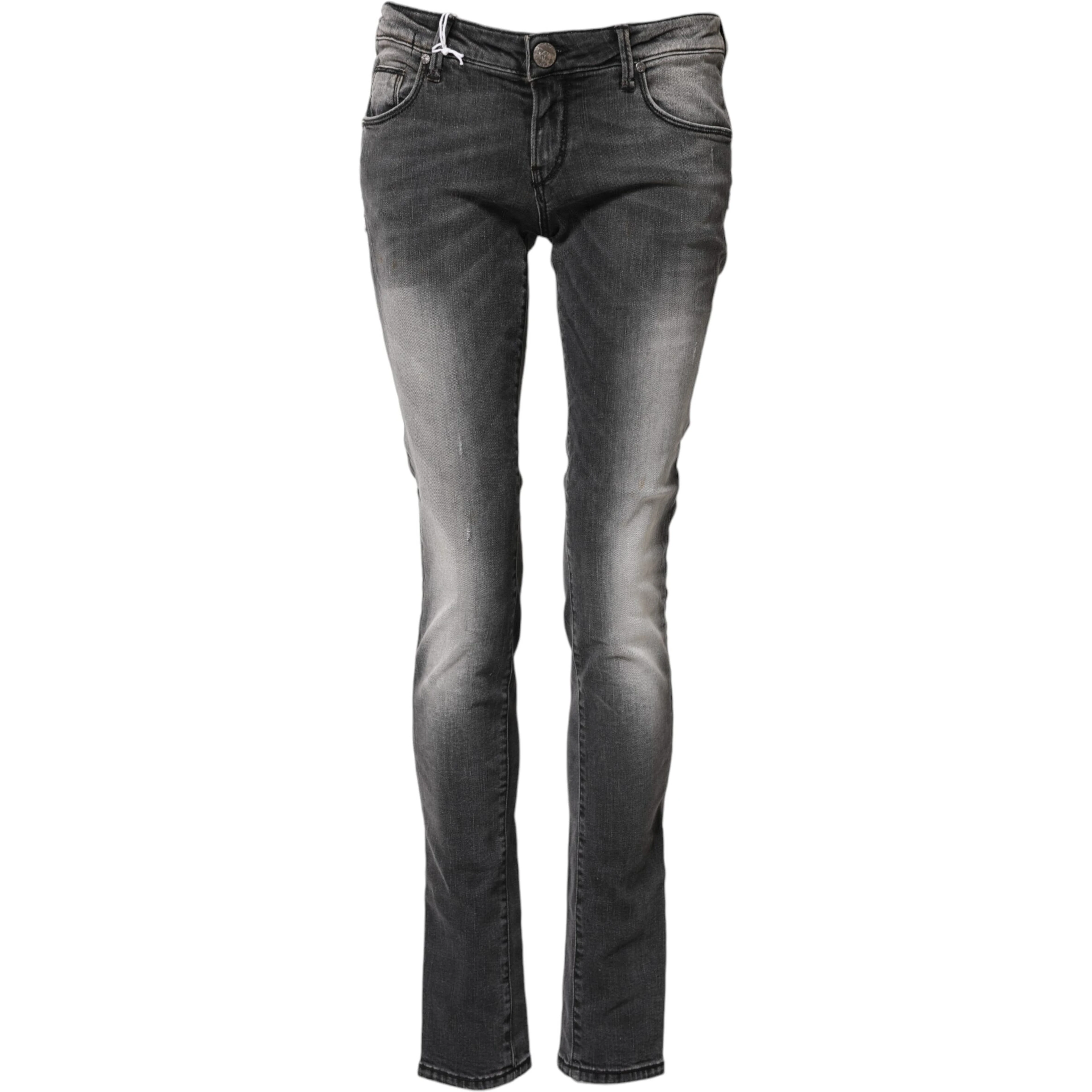 Dark Gray Cotton Slim Fit Denim Low Waist Denim Jeans