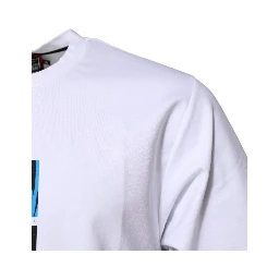 White Cotton Crew Neck Graphic Print T-shirt