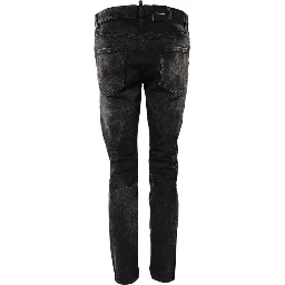 Black Washed Mid Waist Tapered Denim Jeans