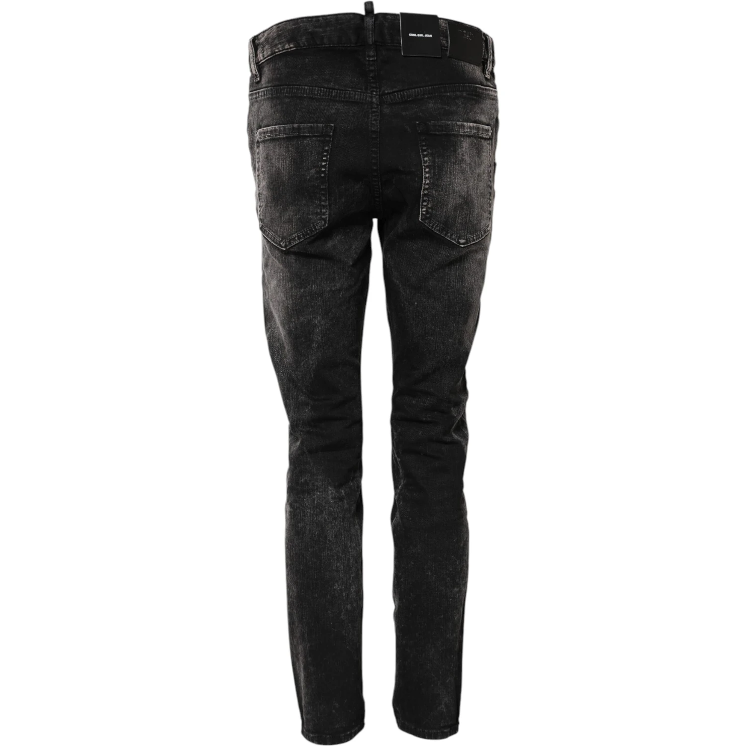 Black Washed Mid Waist Tapered Denim Jeans