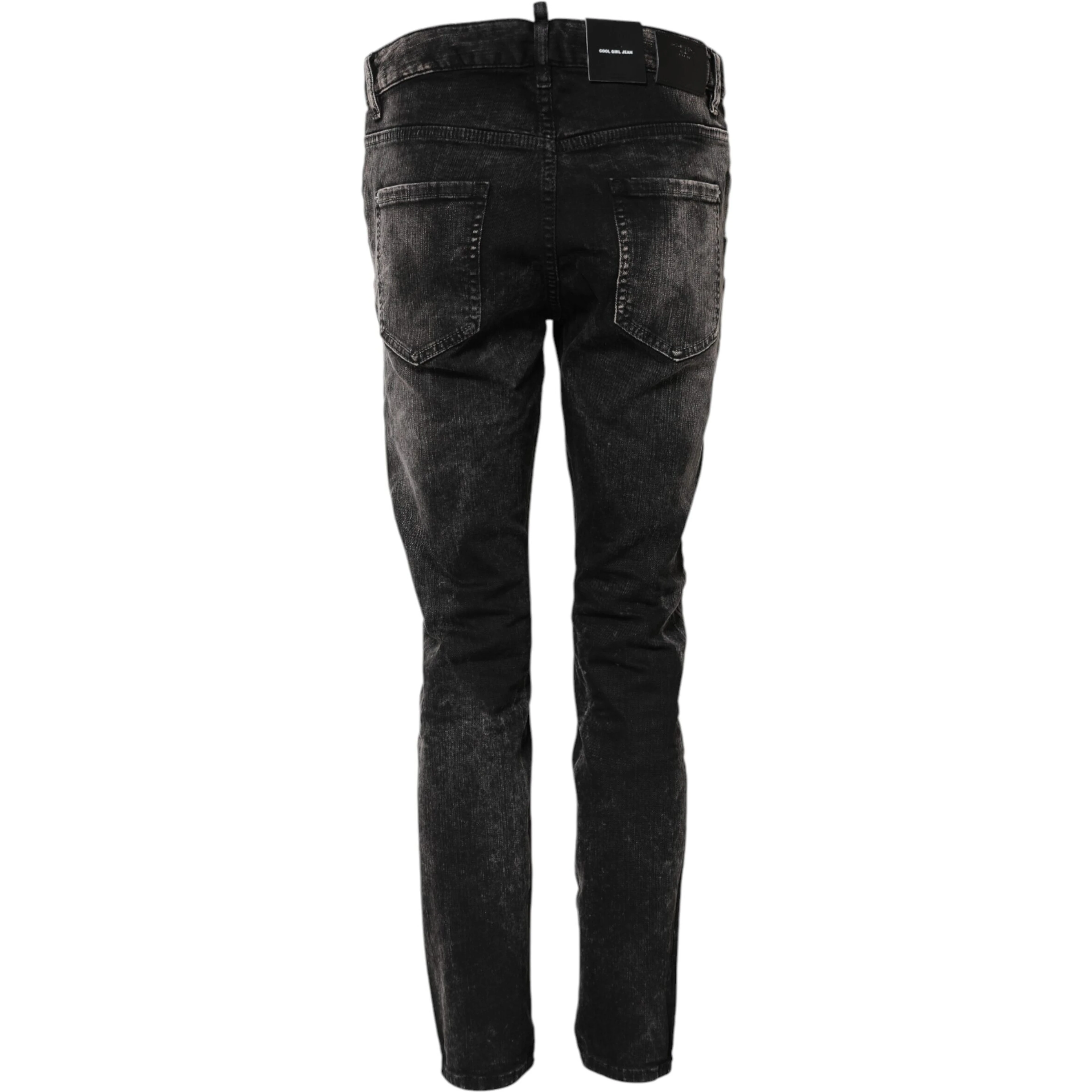 Black Washed Mid Waist Tapered Denim Jeans