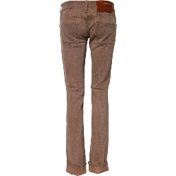 Brown Cotton Slim Fit Denim Low Waist Jeans
