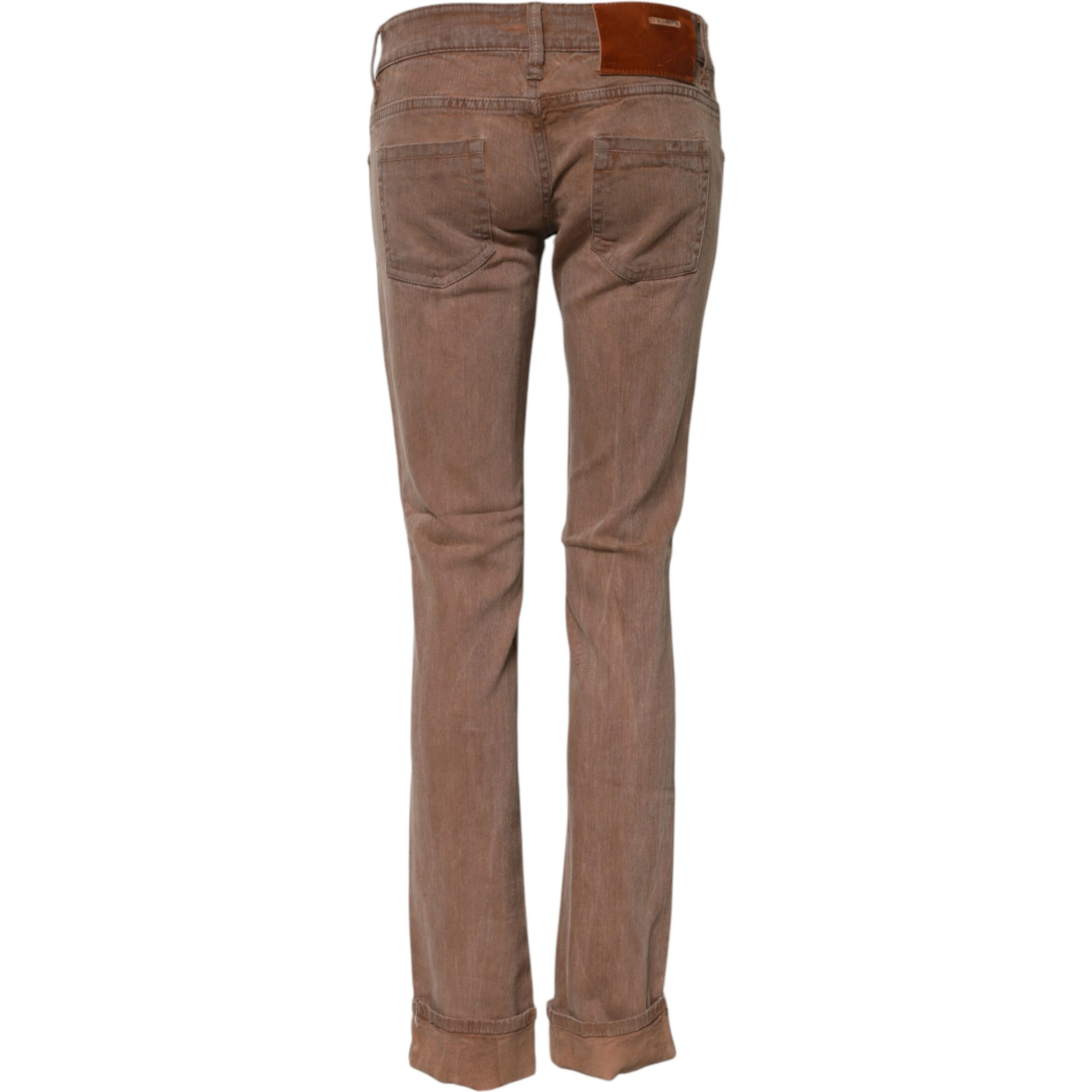 Brown Cotton Slim Fit Denim Low Waist Jeans