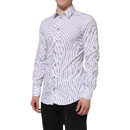 White Blue Striped Cotton GOLD Formal Shirt