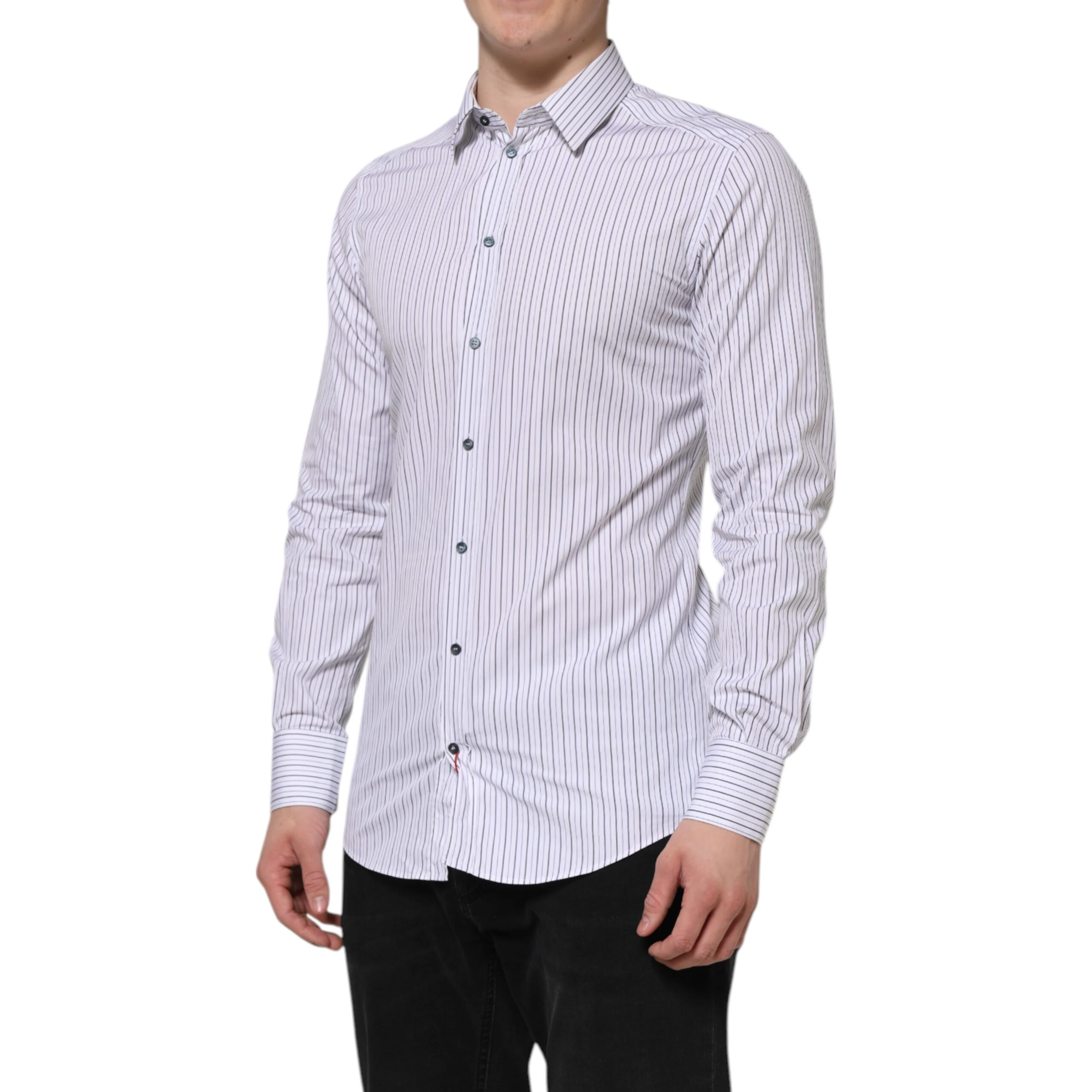 White Blue Striped Cotton GOLD Formal Shirt