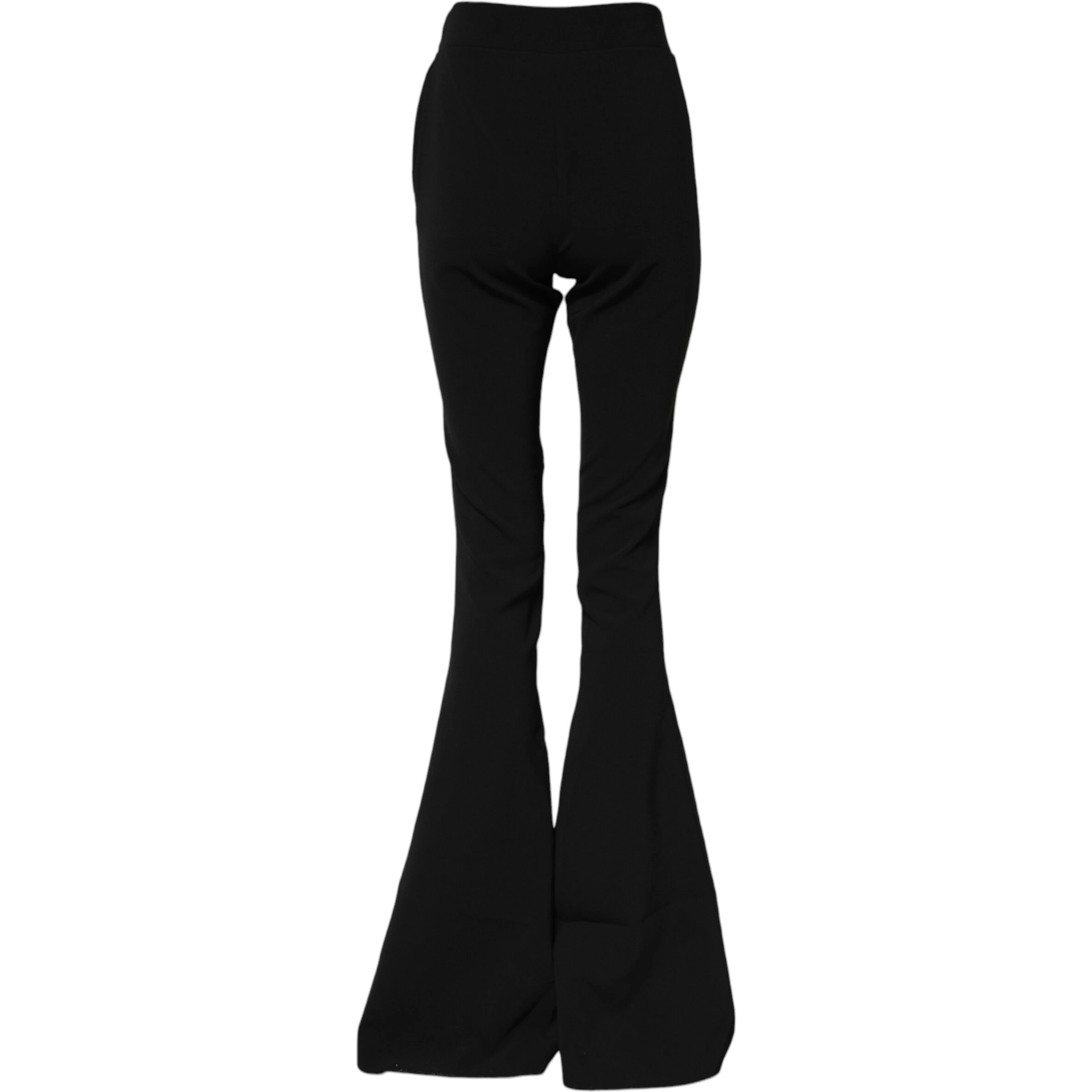 Black Polyester High Waisted Flared Pants