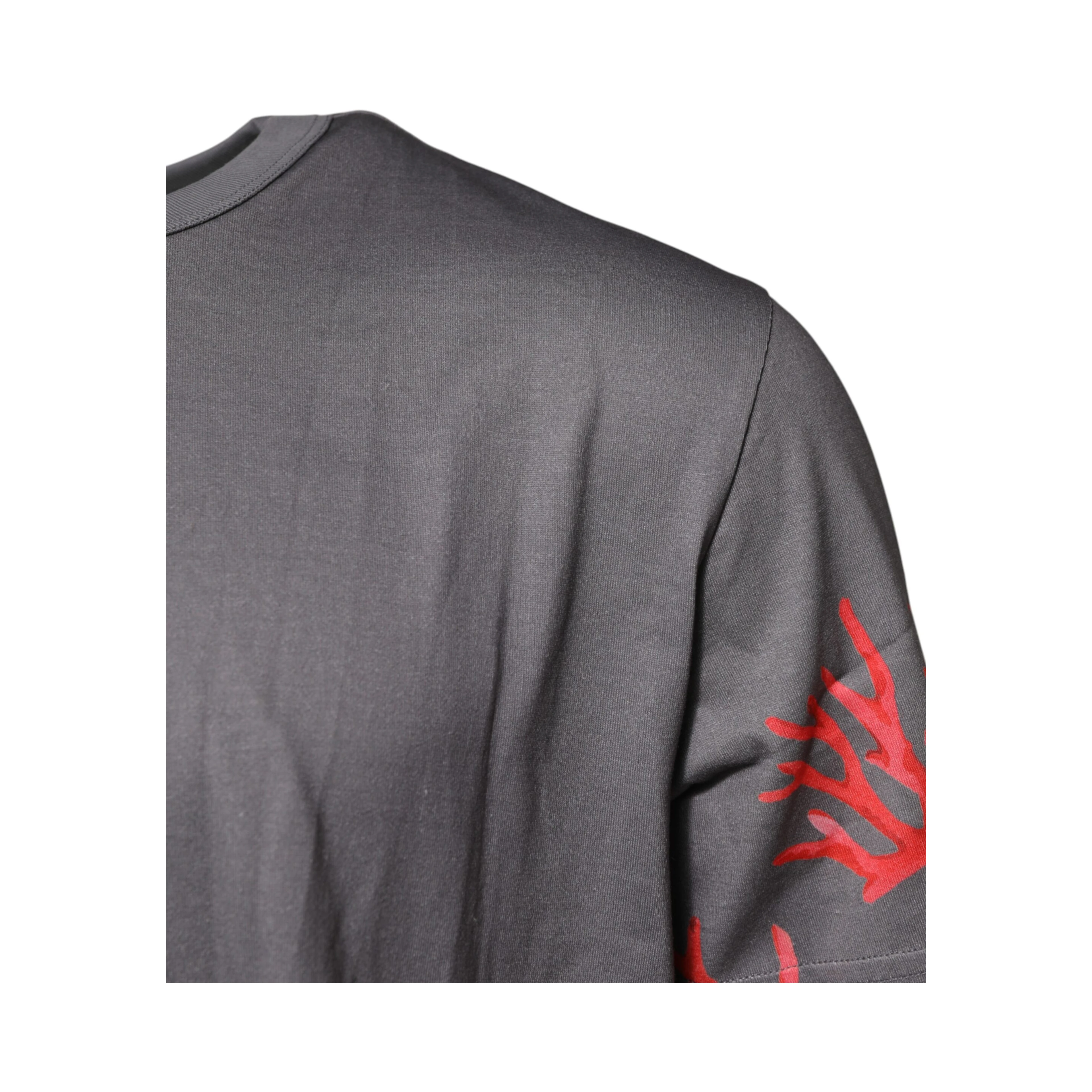 Gray Cotton Coral Print Logo Plaque T-shirt