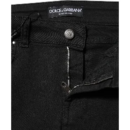 Black Cotton Skinny Mid Waist Denim Jeans