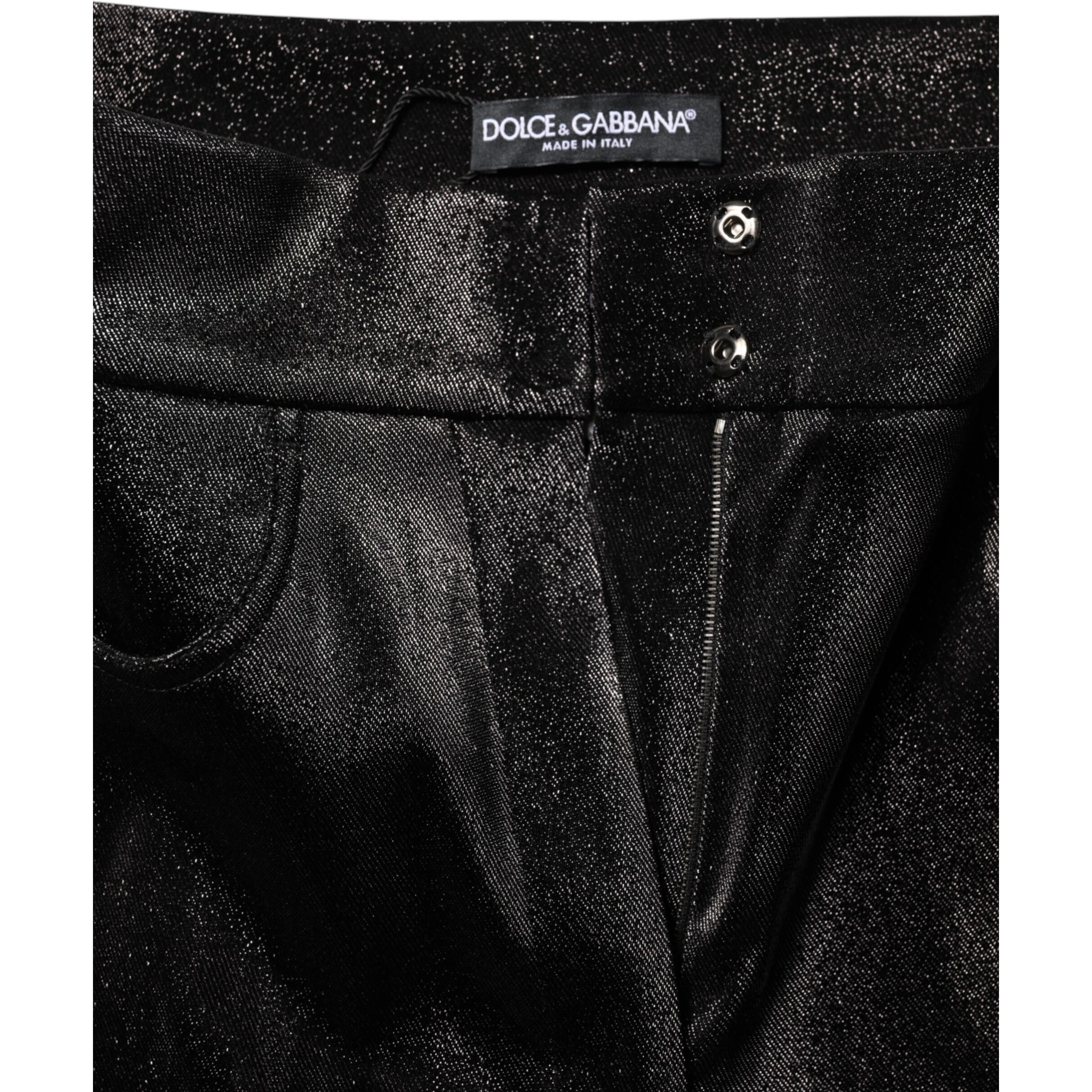 Black Cotton Stretch Silver Lurex Thread Pants