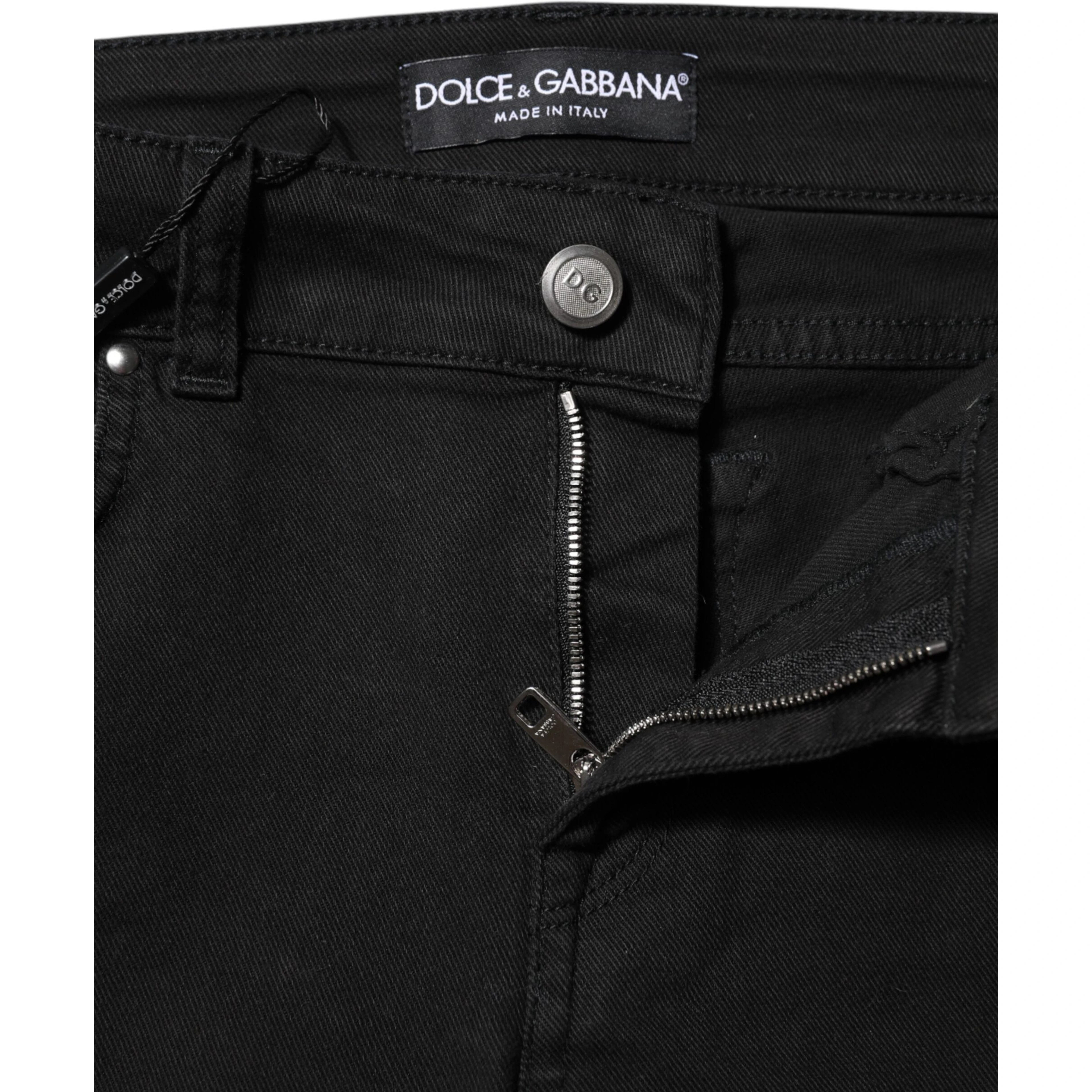 Black Cotton Skinny Mid Waist Denim Jeans
