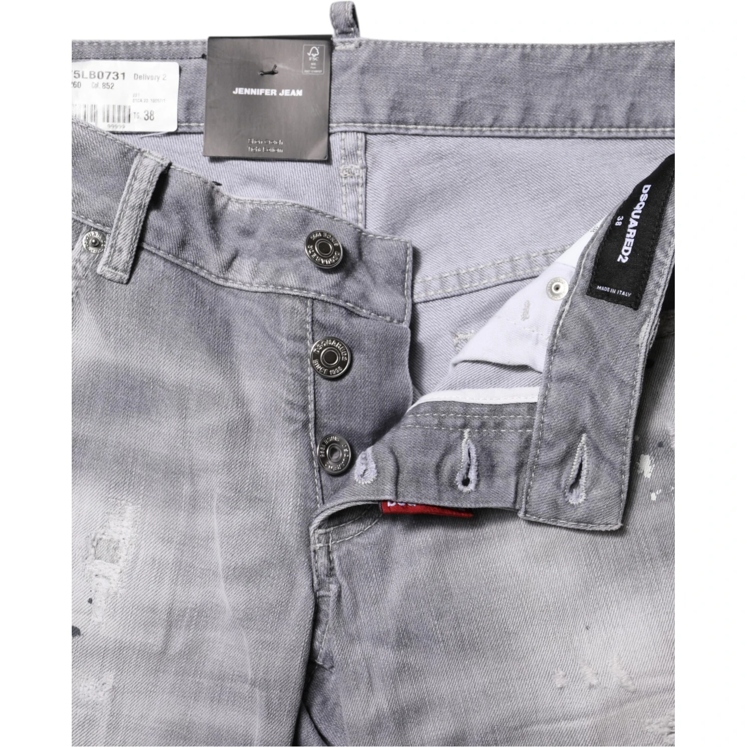Gray Washed Mid Waist Tapered Denim Jeans