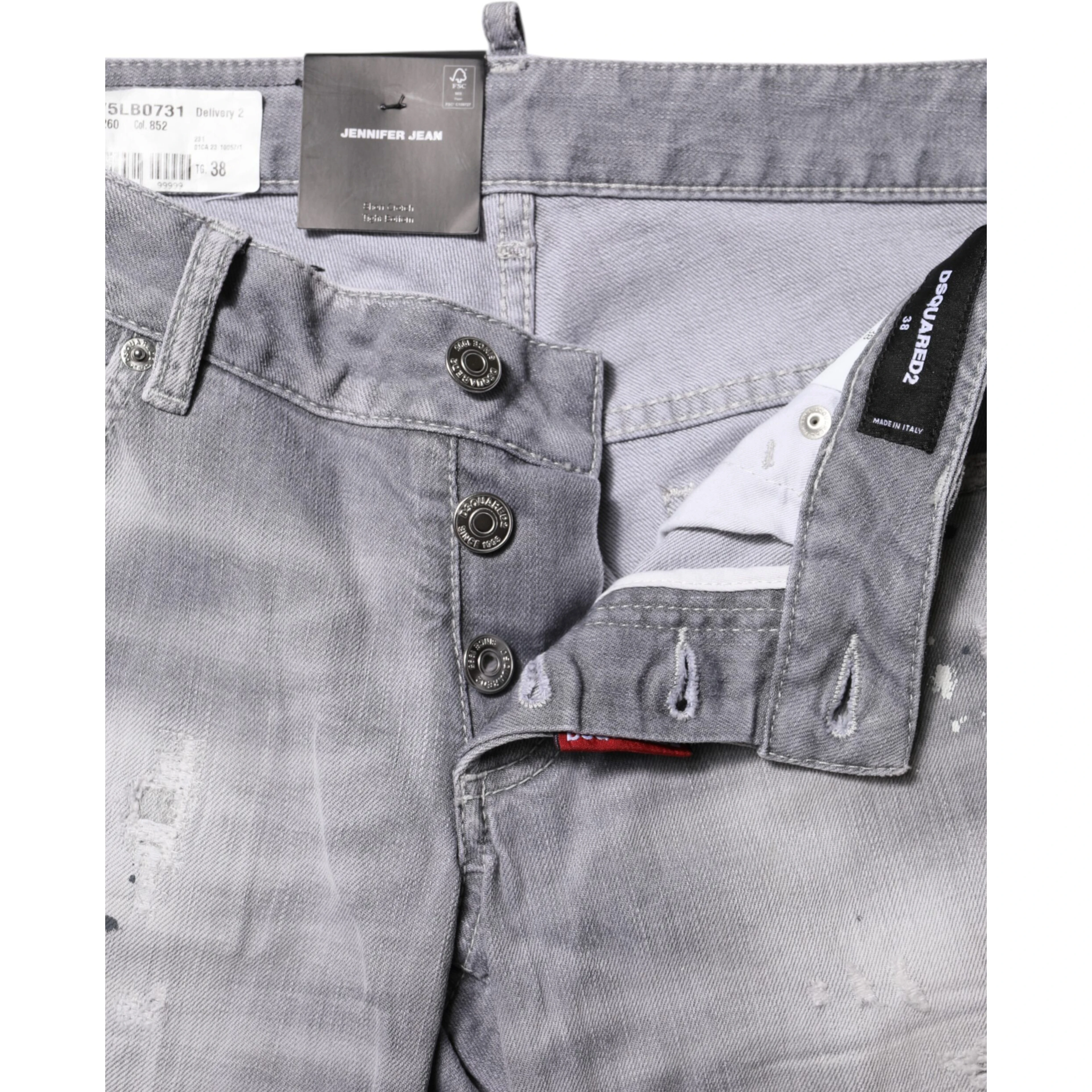 Gray Washed Mid Waist Tapered Denim Jeans