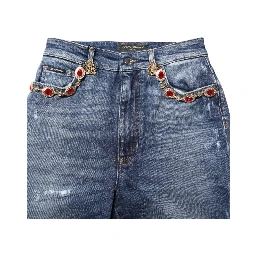 Blue Rhinestone Embellished Denim Jeans