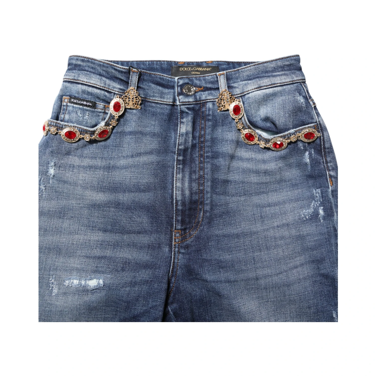 Blue Rhinestone Embellished Denim Jeans