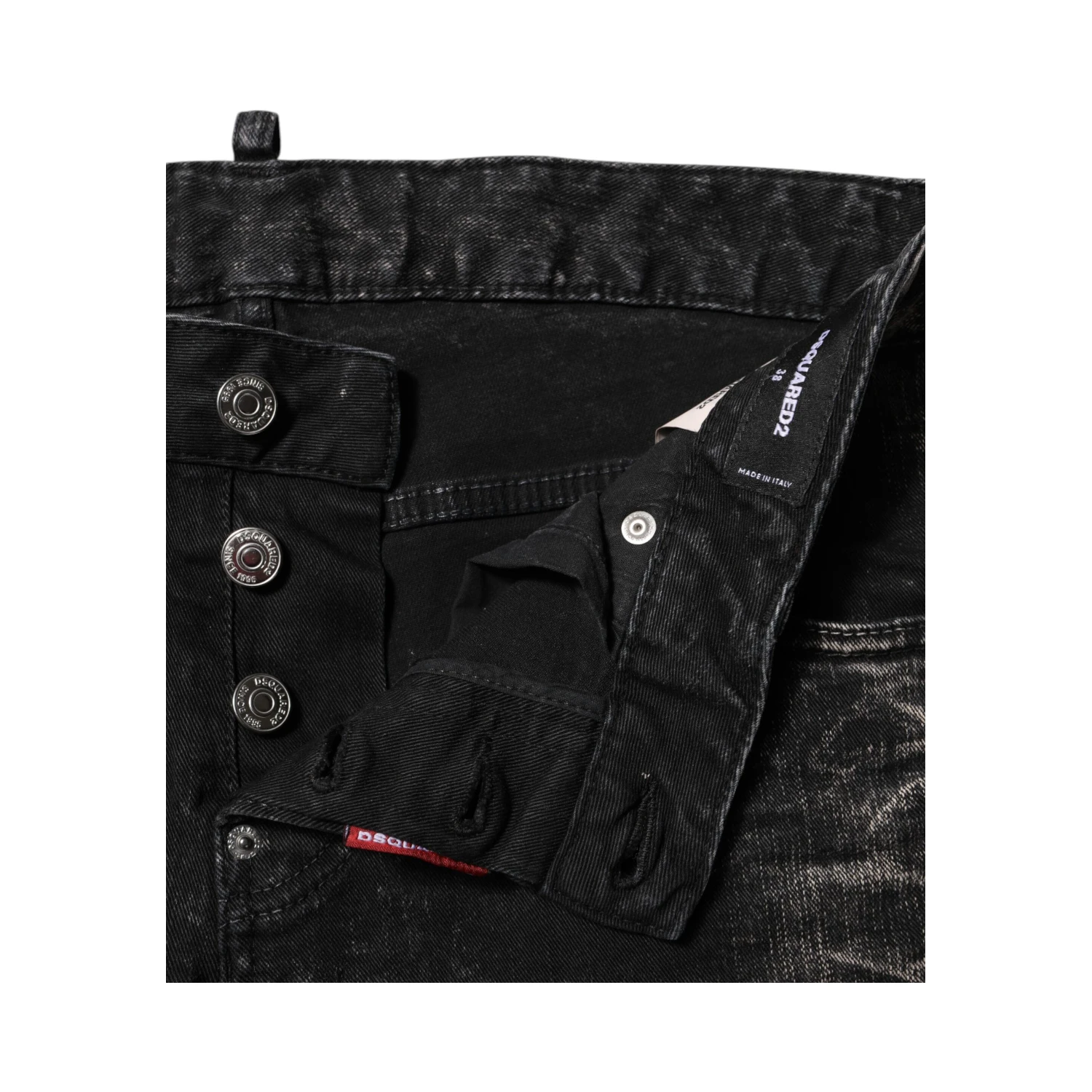 Black Washed Mid Waist Tapered Denim Jeans