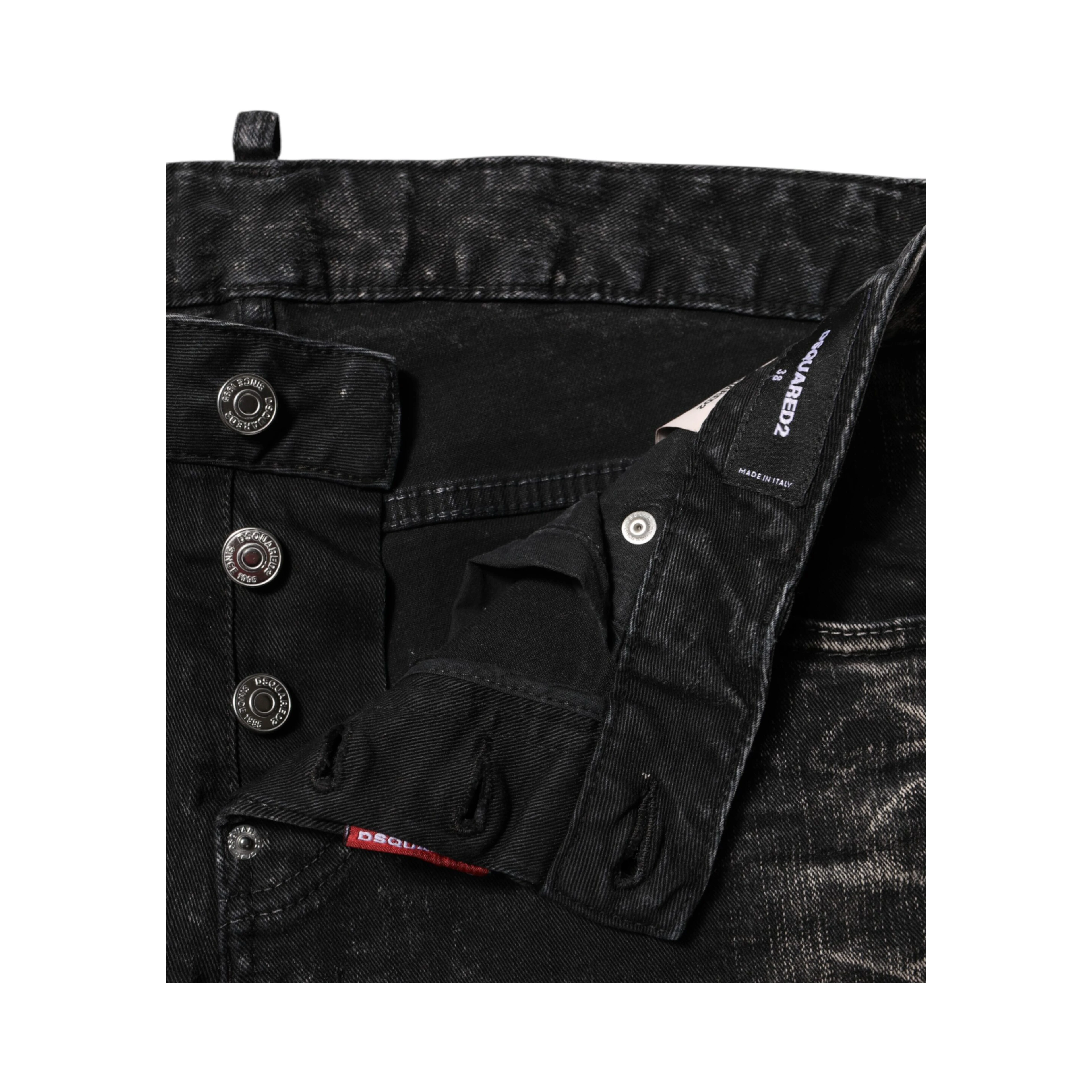 Black Washed Mid Waist Tapered Denim Jeans