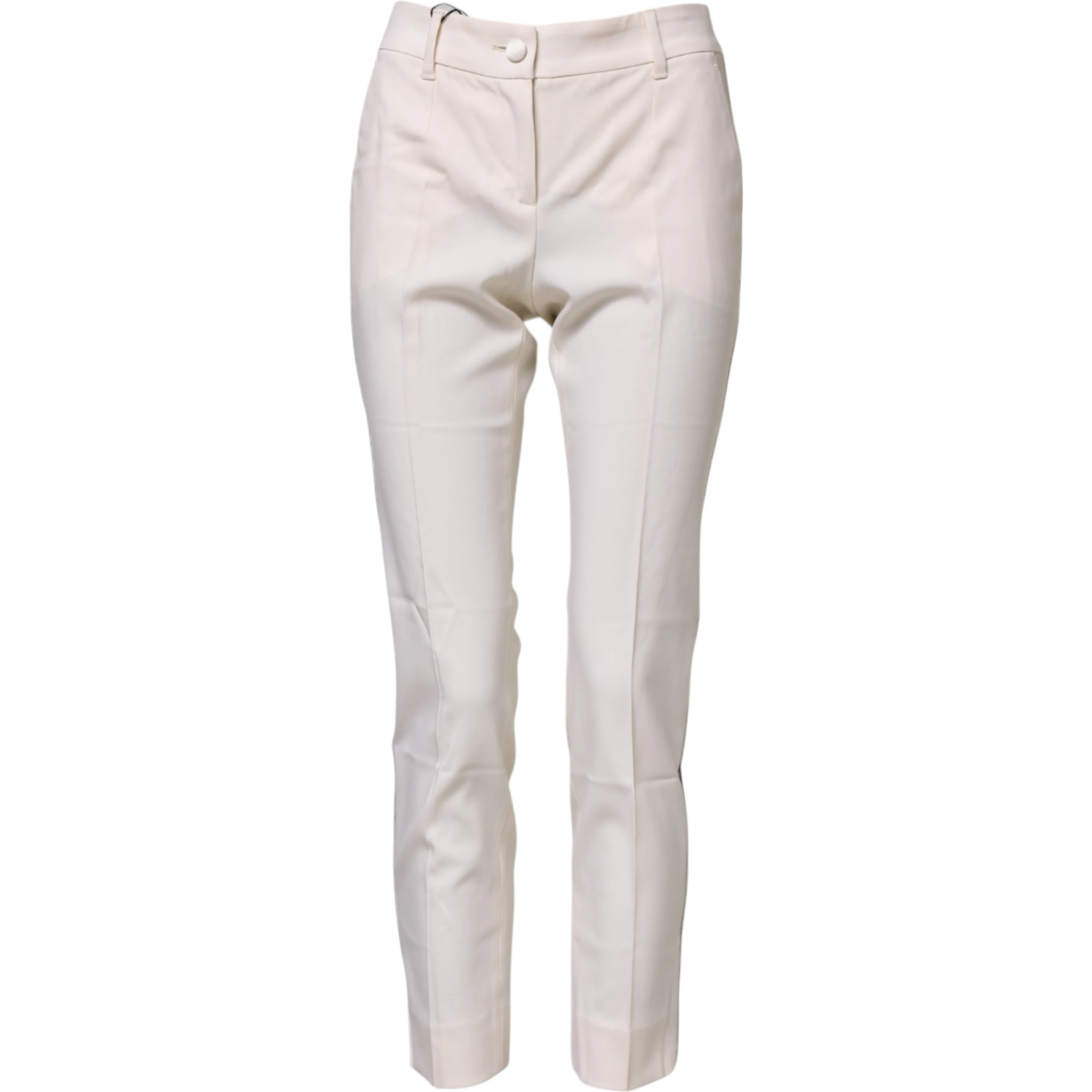 White Wool Tapered High Waist Pants