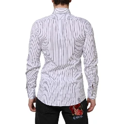 White Blue Striped Cotton GOLD Formal Shirt