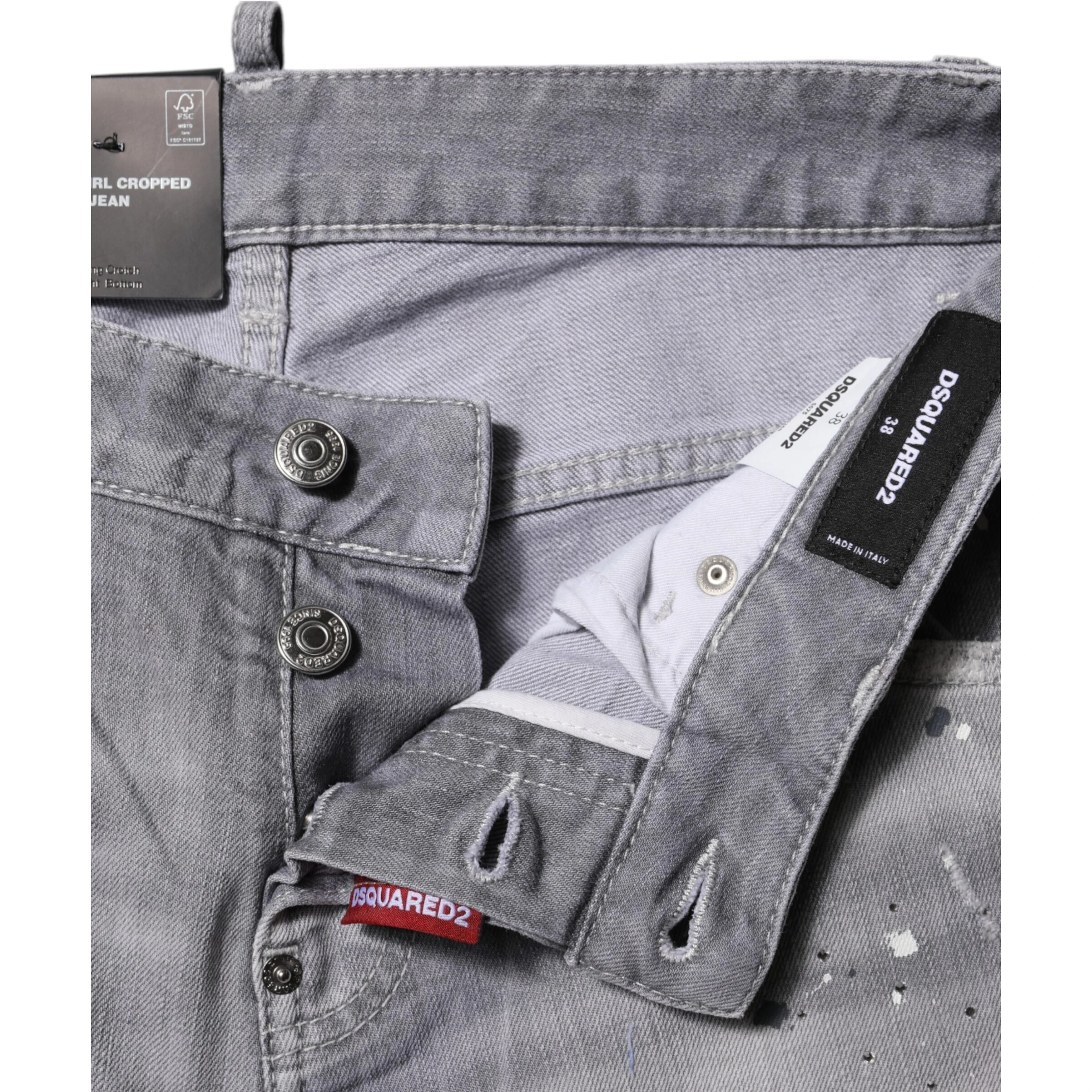 Gray Washed Mid Waist Tapered Jeans
