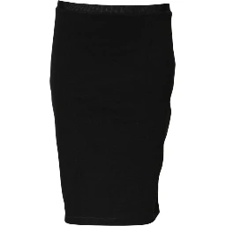 Black Polyester Pencil Cut Knee Length Skirt