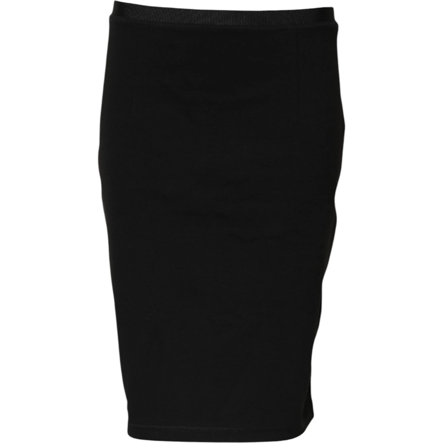 Black Polyester Pencil Cut Knee Length Skirt