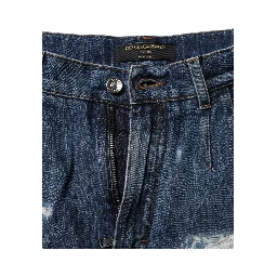 Blue Cotton Tattered Denim Bermuda Shorts