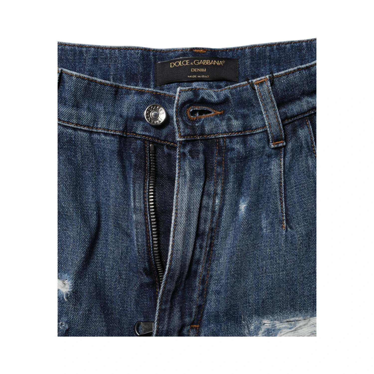 Blue Cotton Tattered Denim Bermuda Shorts