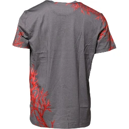 Gray Cotton Coral Print Logo Plaque T-shirt