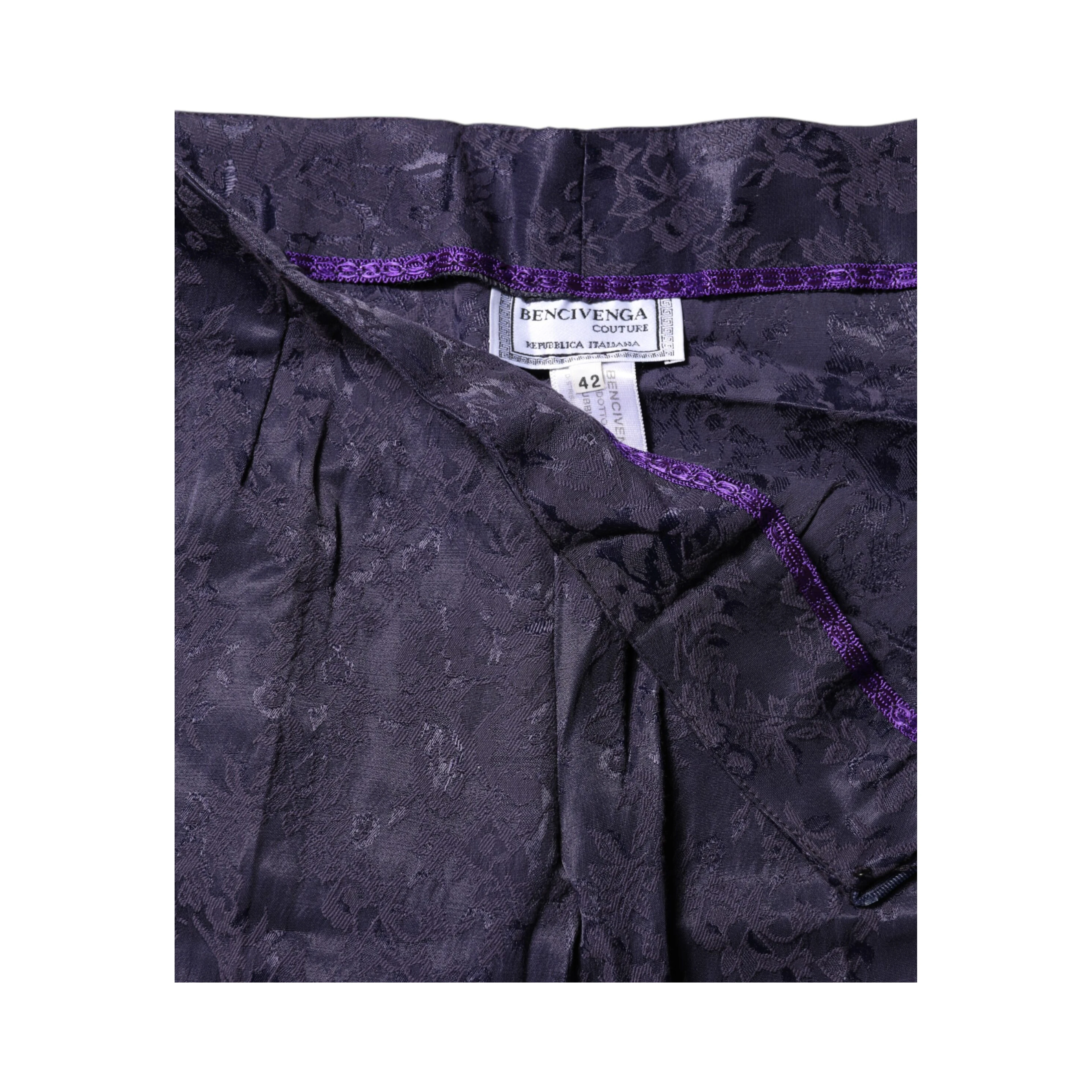 Purple Jacquard High Waisted Pants